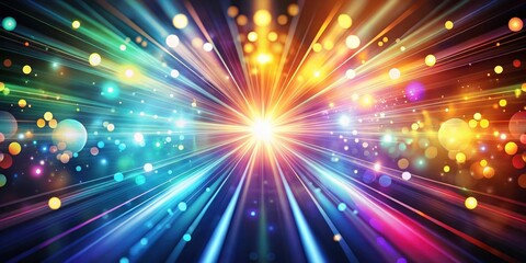 Naklejka premium Optical Abstract Background with Multiple Light Spots and Shining Rays in Motion