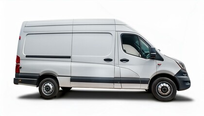 White, spotless delivery van with a small, isolated rear view truck. Short-base minibus for cargo.