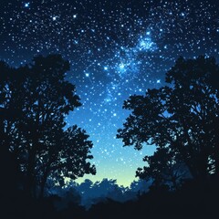 Night Sky with Silhouetted Trees and Stars