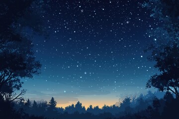 Starry Night Sky Above a Silhouetted Forest