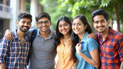 Obraz premium Education is Enjoyable: Cheerful Indian/Asian Young Students Celebrating Togetherness on College Campus