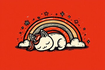 Fototapeta premium Sleeping Unicorn Under Rainbow with Stars