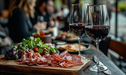 Elegant Dining Experience with Red Wine and Charcuterie Board, AI generated illustration