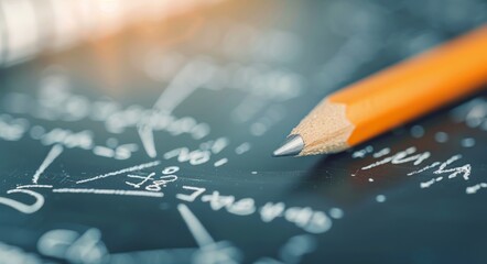 Pencil Placed on Blue Graph Paper With Mathematical Equations in Bright Lighting