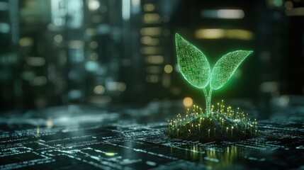 A digital plant blooms from binary code, symbolizing the evolution of machine learning algorithms, Created with Generative AI.