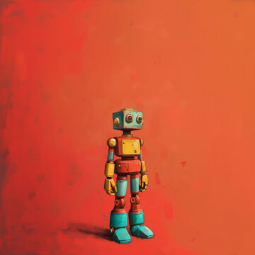 a portrait of a colorful vintage toy robot from the 1980s drawn in the style of the old