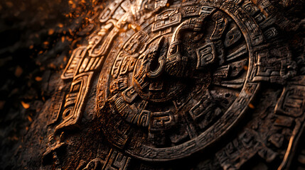 Detailed view of intricate mayan glyphs: a detailed view of well-preserved glyphic engravings on a stone surface. Mayan Ritual. Illustration