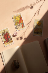contemporary spirituality concept flat lay with tarot cards lifestyle mindfulness meditation beautiful aesthetic user generated content style background
