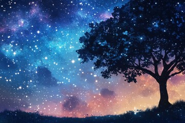 A Silhouetted Tree Against a Starry Night Sky