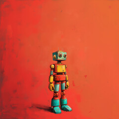 a portrait of a colorful vintage toy robot from the 1980s drawn in the style of the old