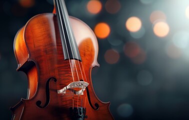 Fototapeta premium Close-Up Of A Wooden Violin Under Soft Lighting With Dark Background