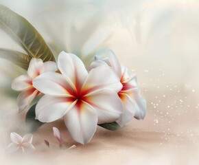 Naklejka premium Delicate White Flowers With Orange Highlights on Soft Abstract Background