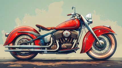 Fototapeta premium Classic vintage motorcycle. Original vector illustration in vintage style.