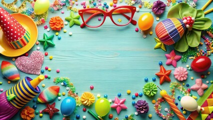 Obraz premium April Fools Day Background with Holiday Accessories Party Attributes Top View