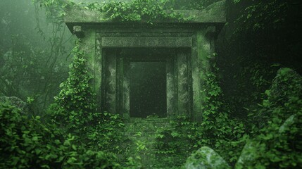 Veiled Guardians: Mystical Abandoned Chinese Shrine with Nature Spirits Watching Over Sacred Grounds