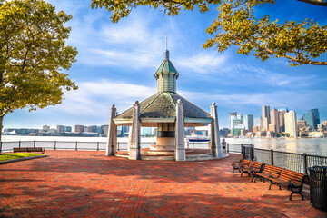 Piers park in East Boston waterfront view from Massachusetts, USA