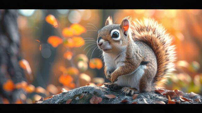 Cute squirrel coloring page, featuring a cartoon animal character from the forest, art drawing with nature and wild line. - Powered by Adobe