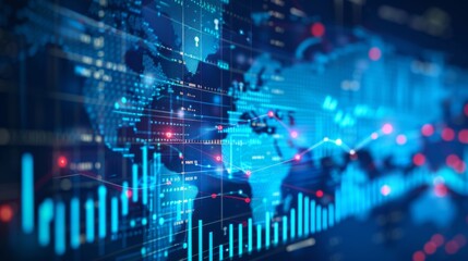 Business and economic growth on global business network, Data analysis of financial and banking, Stock, AI, Technology and data connection, Security, Blockchain and Networking, Business strategy.