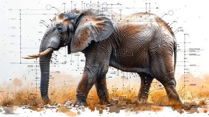 Elephant animal coloring book page outline contour drawing illustration.