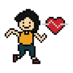 Cute pixel cartoon 8bit character man run or running jog cardio lifestyle for decoration life style 8 bit male boy jog marathon exercise png vector.