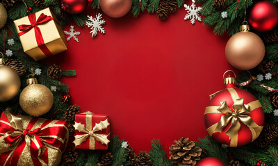 Magical Merry Christmas and Happy New Year background with snow-covered trees, glowing holiday lights, and shimmering decorations, perfect for creating an enchanting holiday greeting