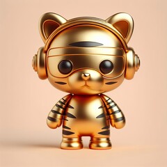 a cool and hip gold shinny metallic futuristic Tiger character