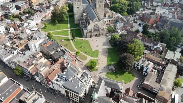Great Britain, South West England, Devon, Exeter, Exeter Cathedral seen from the Cathedral Green