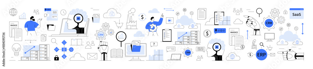 Wall mural business automation, cloud computing, ai integration. data analysis, networking, productivity and cl