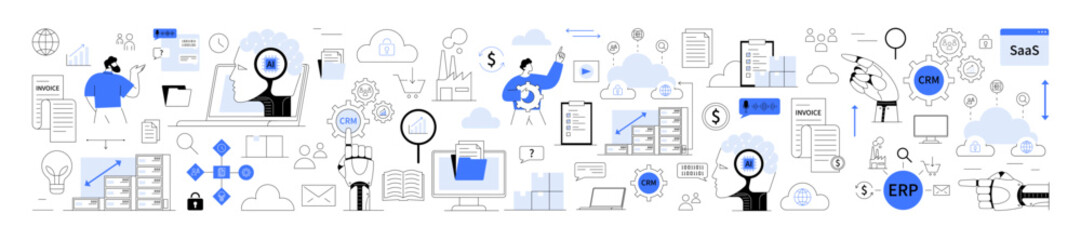 Business automation, cloud computing, ai integration. Data analysis, networking, productivity and cloud computing. Ideal for business presentations tech tutorials, digital marketing, SaaS promotion IT