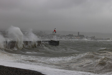 Newlyn harbour crashing waves