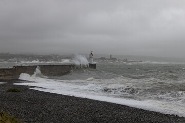 Newlyn harbour crashing waves