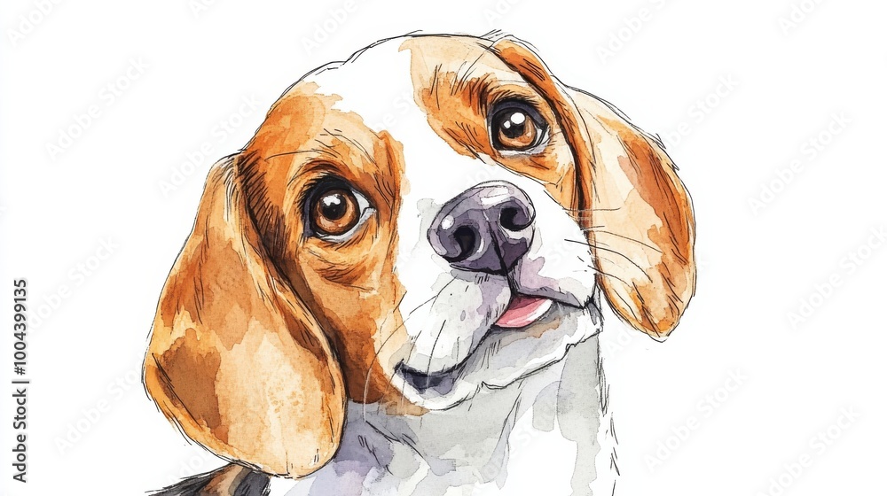 Wall mural a friendly beagle with expressive eyes looks curiously toward the viewer in a colorful portrait agai