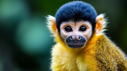 Obraz premium A black-capped squirrel monkey, native to the Amazon rainforest of Bolivia, Brazil, and Peru.