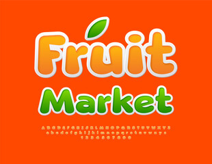 Naklejka premium Vector business template Fruit Market. Orange funny Font. Set of modern Alphabet Letters and Numbers