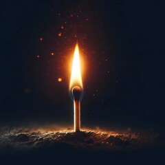Burning Matchstick with Sparks on Black Background