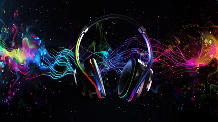 Headphones and Colorful Abstract Background