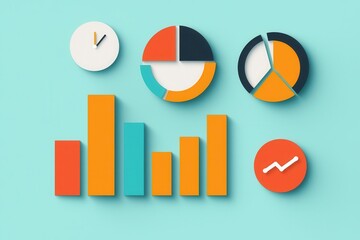 Business strategy presentation with key performance indicators, flat design illustration
