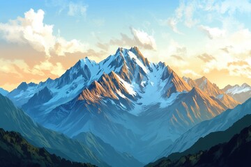 Obraz premium A Majestic Mountain Range at Sunset with Snow-Covered Peaks
