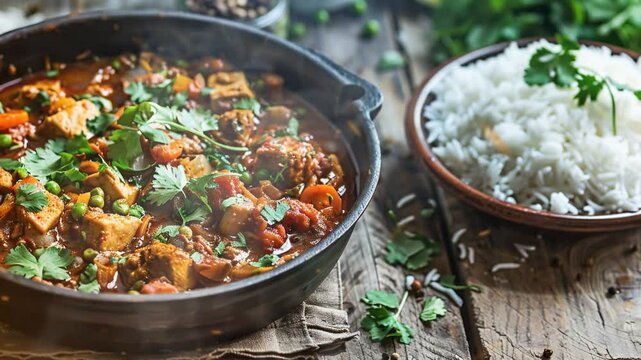 Cape Malay Curry on the table moves with smoke around