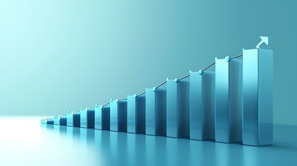 A sleek bar chart with a blue gradient background, showing financial growth trends, with labeled axes and subtle gridlines