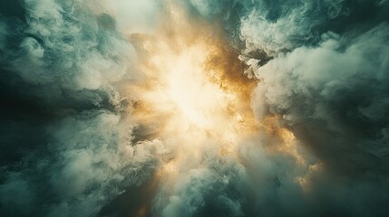 Naklejka premium Real smoke exploding outwards with center space. Dramatic smoke or fog effect for spooky Halloween background or wallpaper.