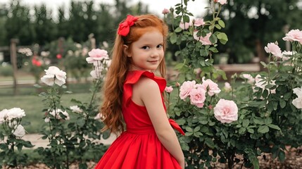 girl in a red dress with flowers