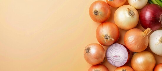 Golden Onions Gathered on Yellow Surface in Natural Light