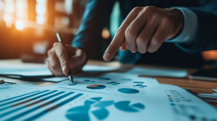Fototapeta premium Business professional analyzing financial data with charts and graphs in a modern office during the afternoon