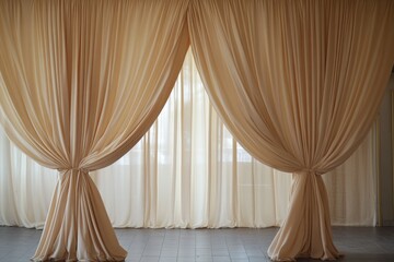 A white room with a curtain hanging on the wall, generative ai image