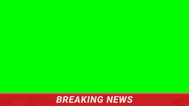 Animation of a static red breaking news banner appearing and disappearing from the bottom left on a green background