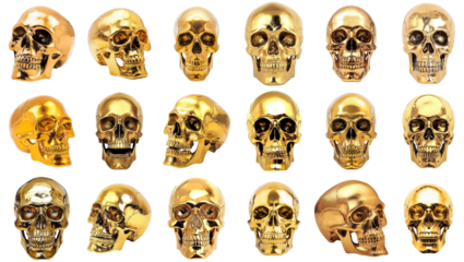 Golden Skull Set on Transparent Background - High-Quality Isolated PNGs for Design and Overlay