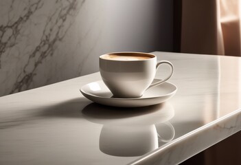Fototapeta premium minimalist coffee cup featuring subtle reflections simple design elements elegant setting, beverage, ceramic, simplicity, shadow, surface, modern, light