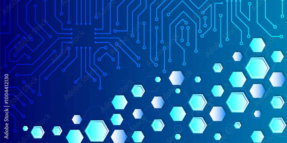 Poster Hi-tech digital technology and engineering concept. Wide Sci fi template with polygons for presentation or banner. Abstract hexagons science on the blue background.