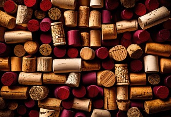 creative colorful arrangement wine corks stacked wooden table showcasing their unique shapes textures, decorative, object, recycled, craft, interior, design